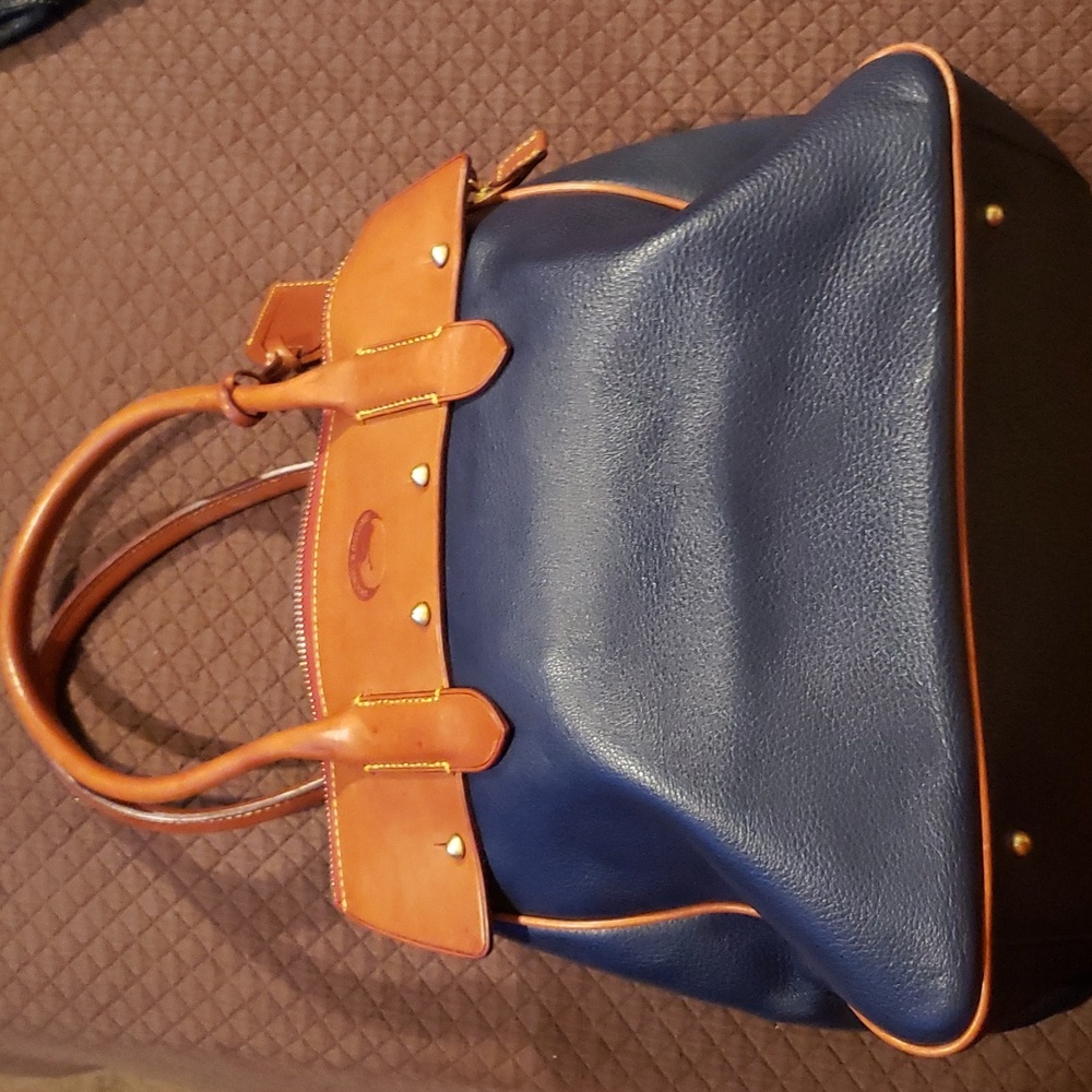Dooney & Bourke Navy with Tan Leather Trim Tote Satchel - Picture 3 of 12